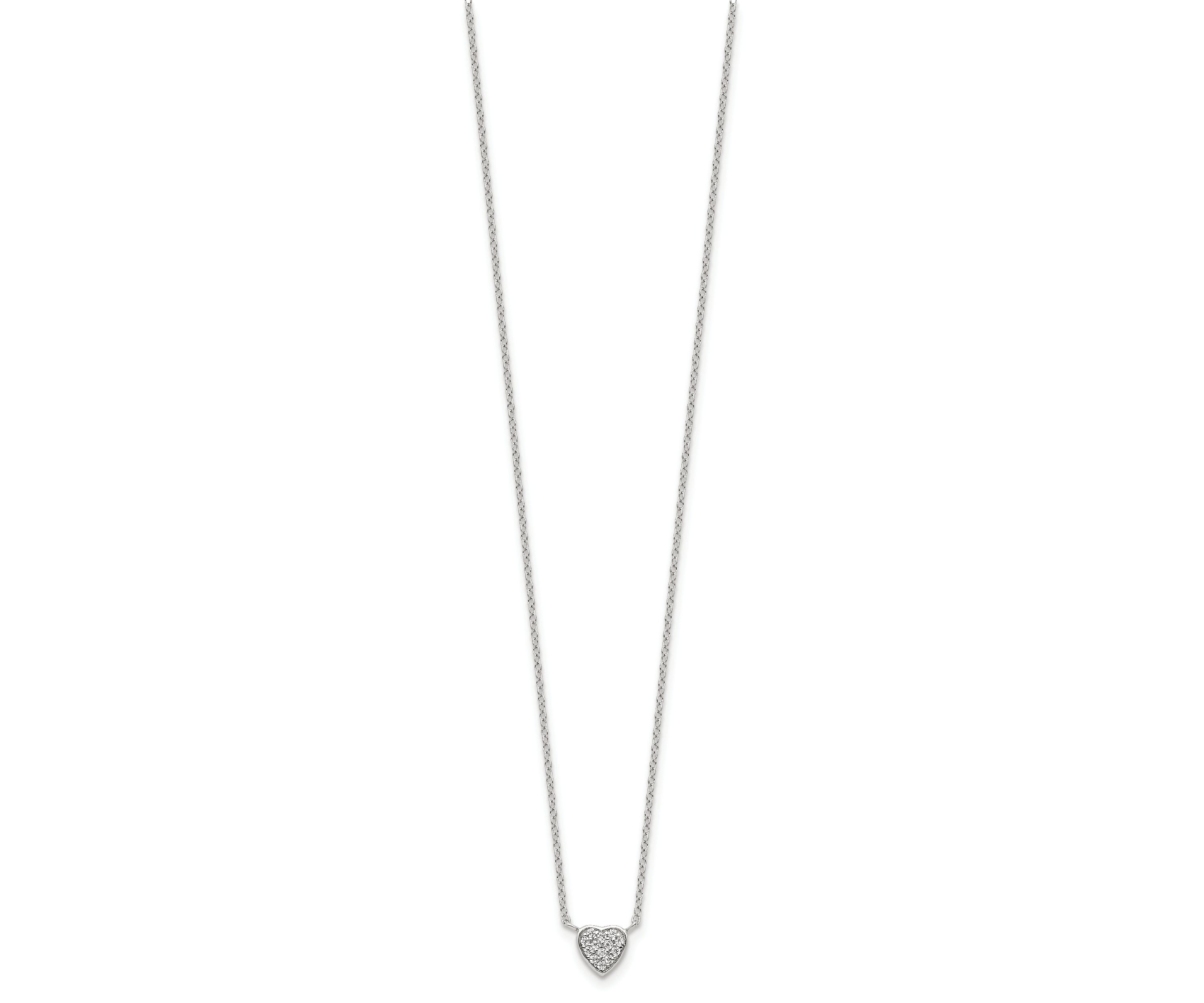 Sterling Silver Rhodium-plated Polished Cubic Zirconia Heart 16-inch Necklace