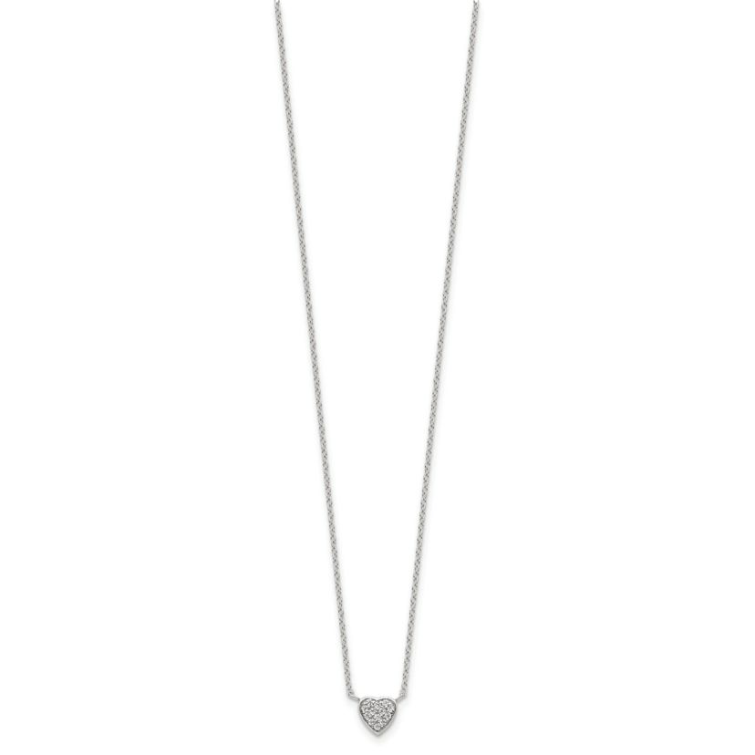 Sterling Silver Rhodium-plated Polished Cubic Zirconia Heart 16-inch Necklace