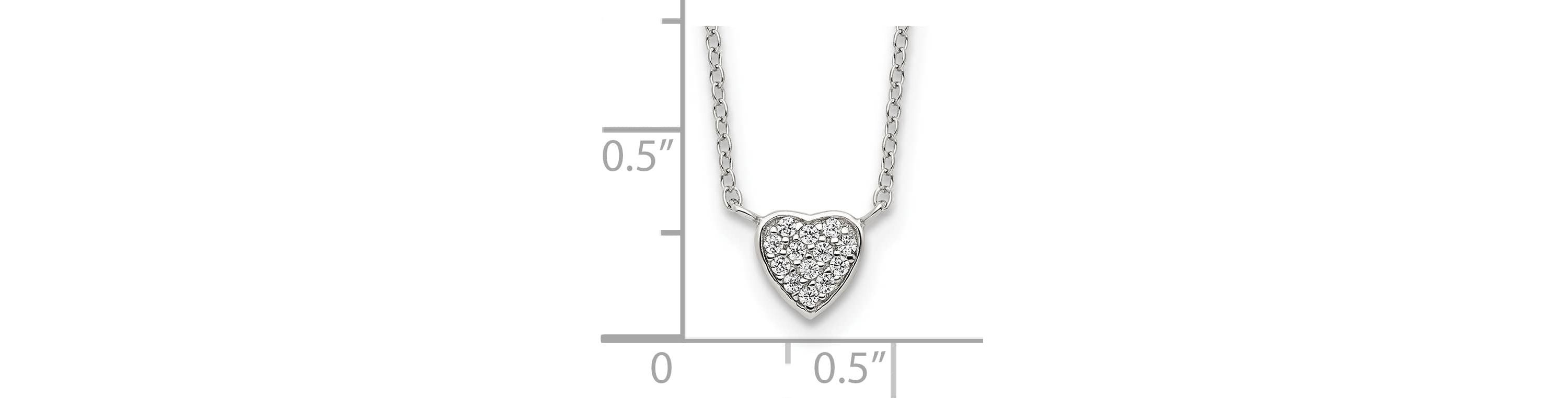 Sterling Silver Rhodium-plated Polished Cubic Zirconia Heart 16-inch Necklace