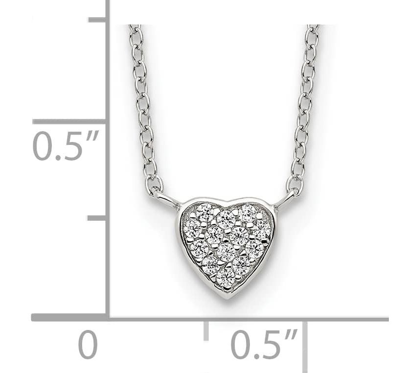 Sterling Silver Rhodium-plated Polished Cubic Zirconia Heart 16-inch Necklace