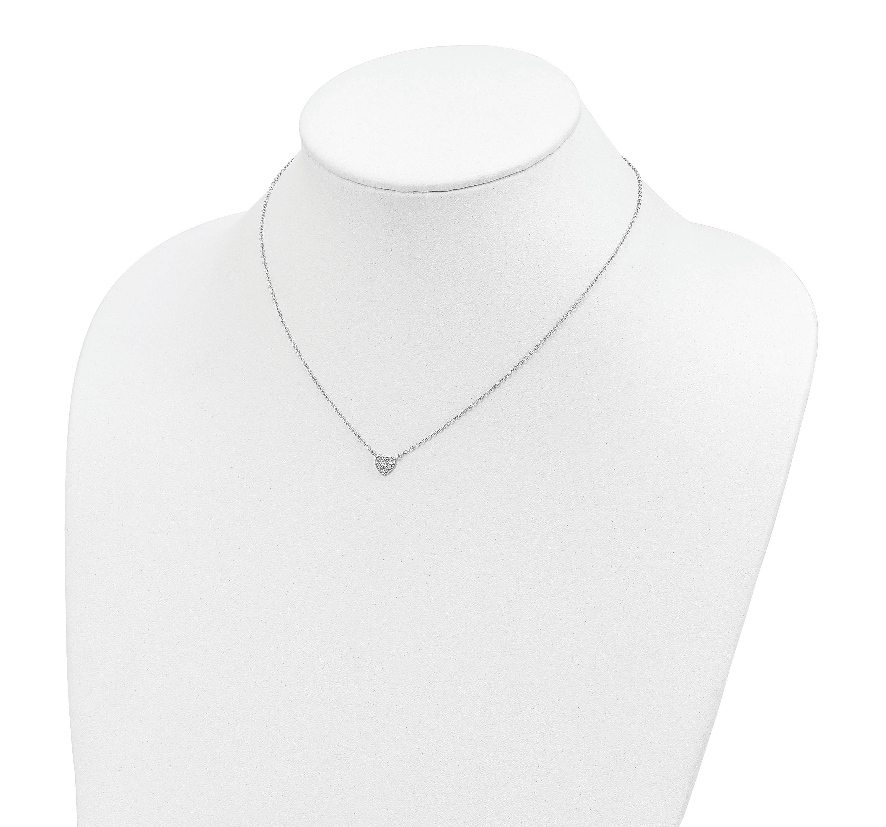 Sterling Silver Rhodium-plated Polished Cubic Zirconia Heart 16-inch Necklace
