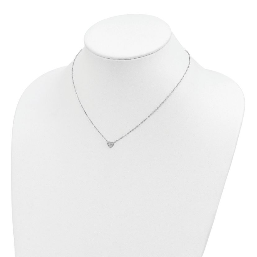 Sterling Silver Rhodium-plated Polished Cubic Zirconia Heart 16-inch Necklace
