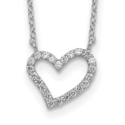 Luxury Giftware by Jere Sterling Silver Rhodium-plated Cubic Zirconia Open Heart 18 inch Necklace, White