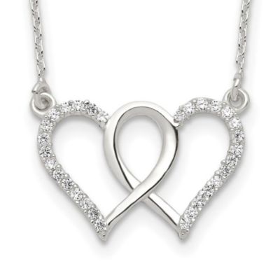 Belk & Co Sterling Silver Polished Interconnected Cubic Zirconia Double Hearts 18-inch Necklace, White