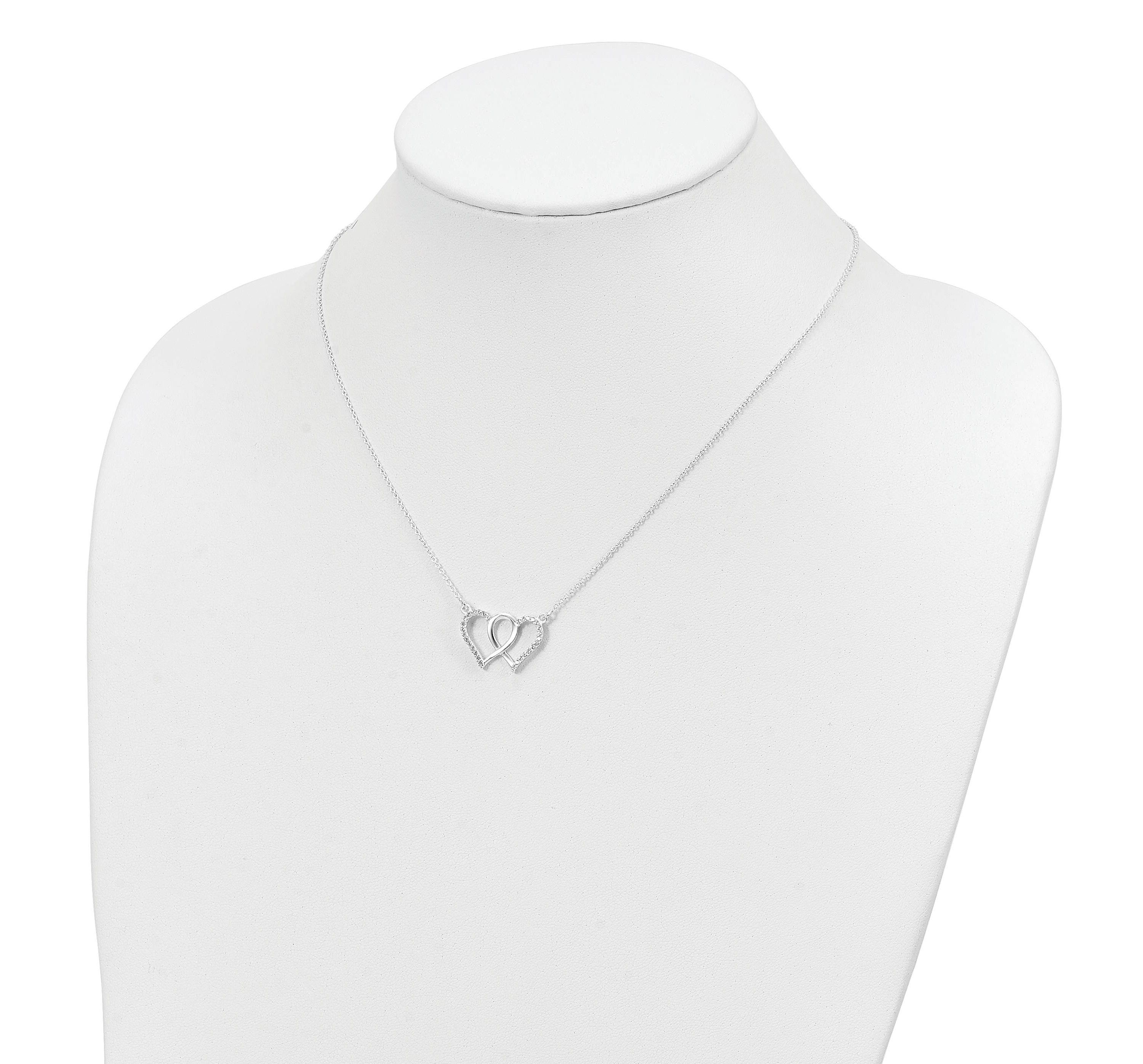 Sterling Silver Polished Interconnected Cubic Zirconia Double Hearts 18-inch Necklace