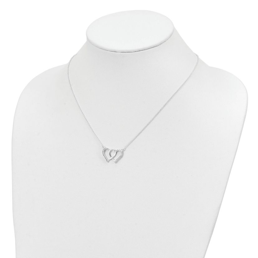 Sterling Silver Polished Interconnected Cubic Zirconia Double Hearts 18-inch Necklace
