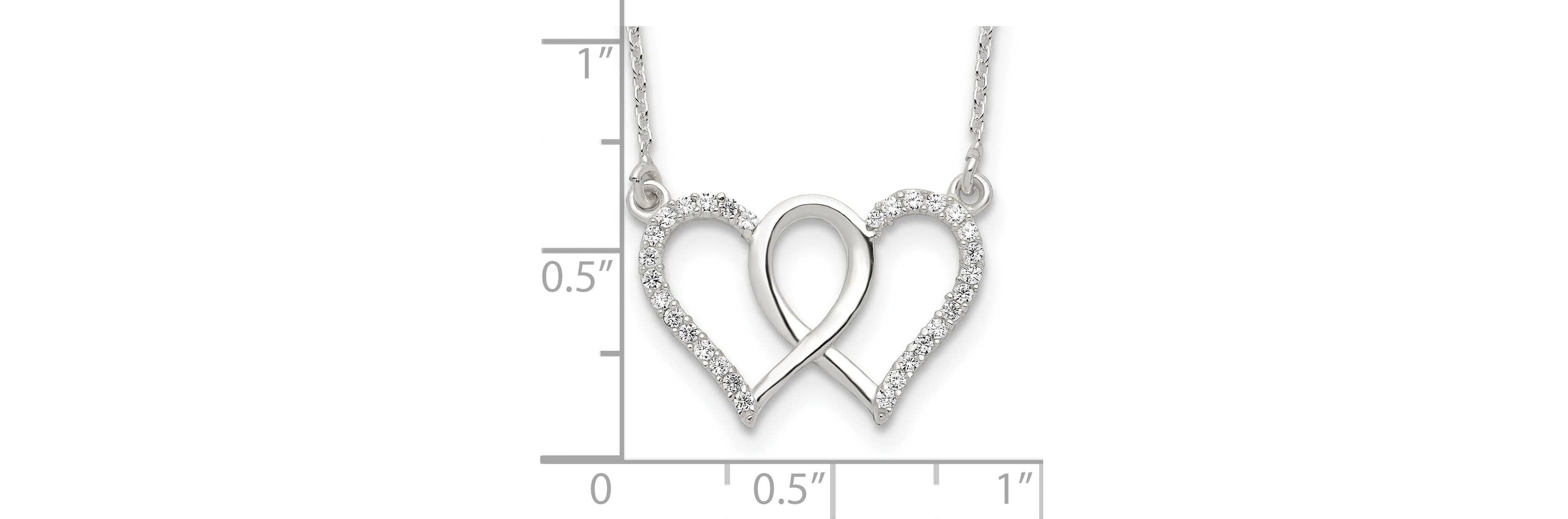 Sterling Silver Polished Interconnected Cubic Zirconia Double Hearts 18-inch Necklace