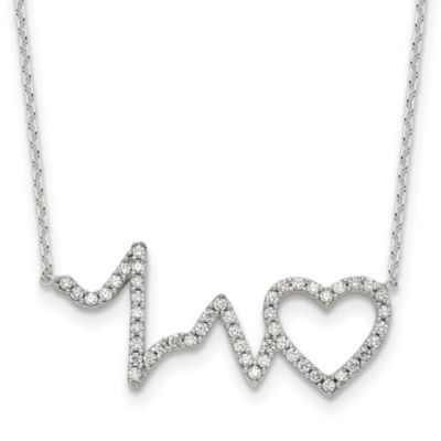 Belk & Co Sterling Silver Polished Cubic Zirconia Heartbeat 18-inch Necklace, White