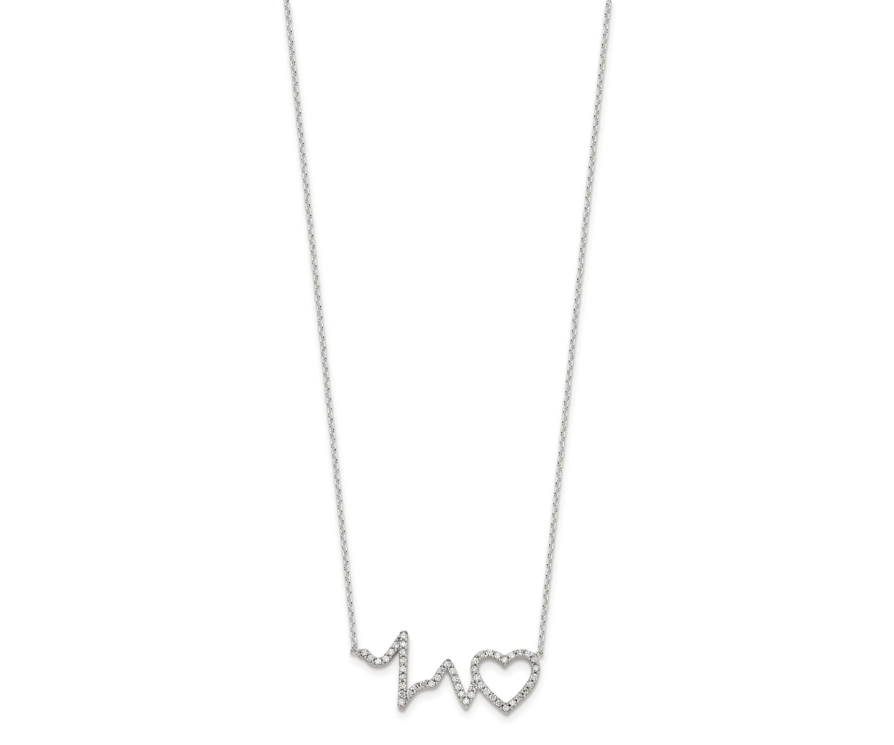 Sterling Silver Polished Cubic Zirconia Heartbeat 18-inch Necklace