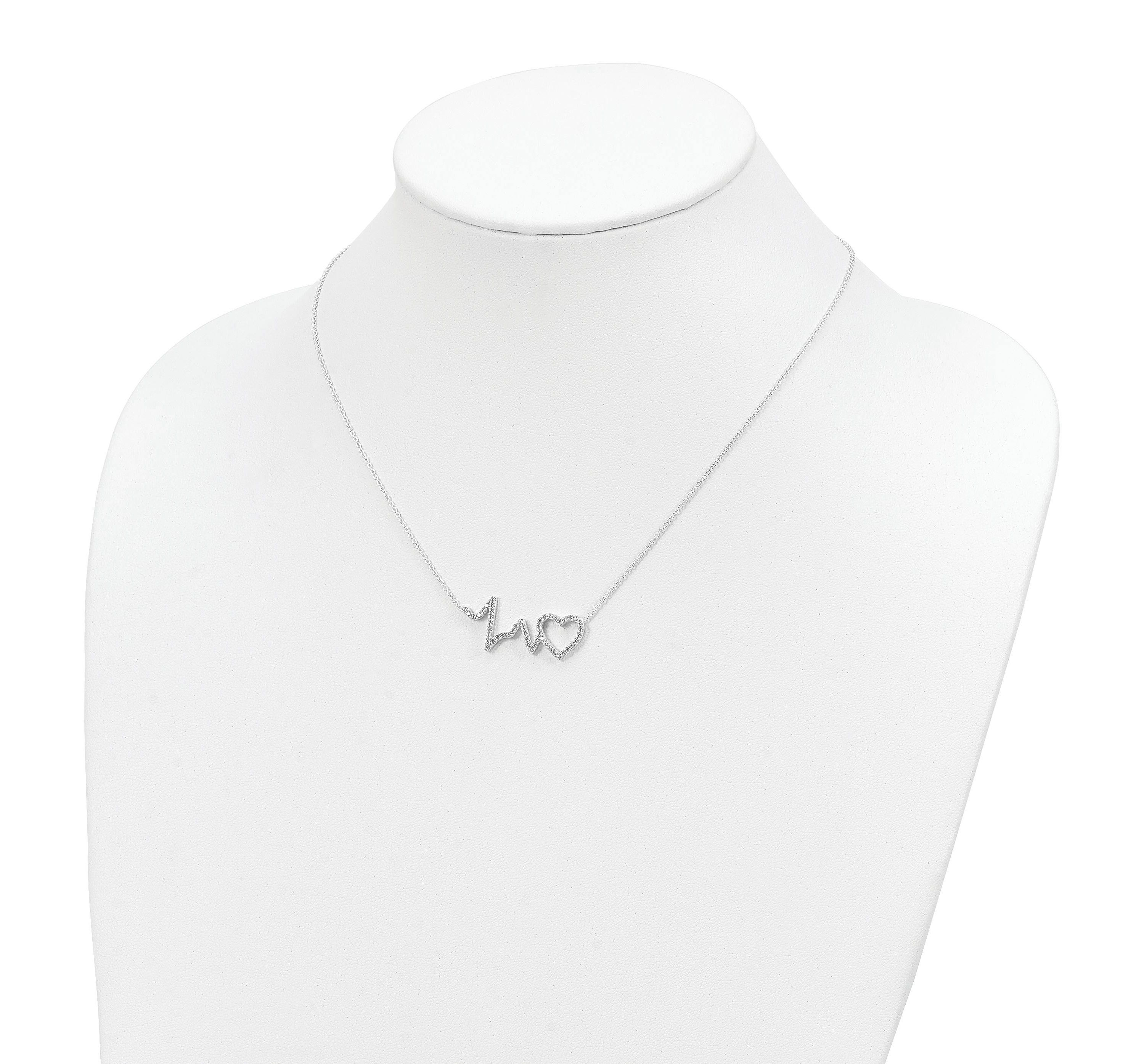 Sterling Silver Polished Cubic Zirconia Heartbeat 18-inch Necklace