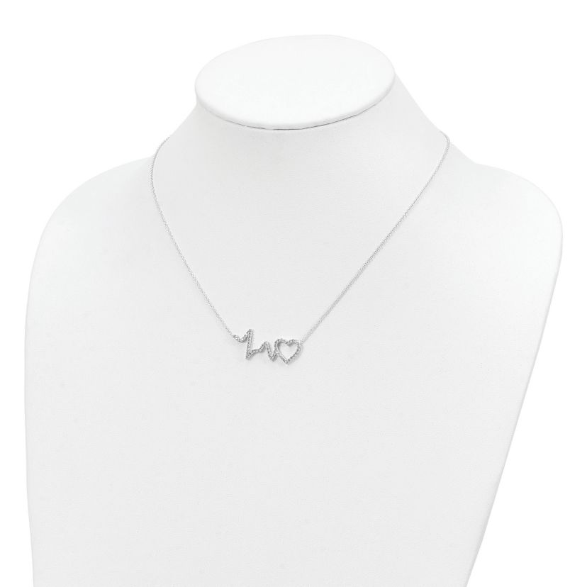 Sterling Silver Polished Cubic Zirconia Heartbeat 18-inch Necklace