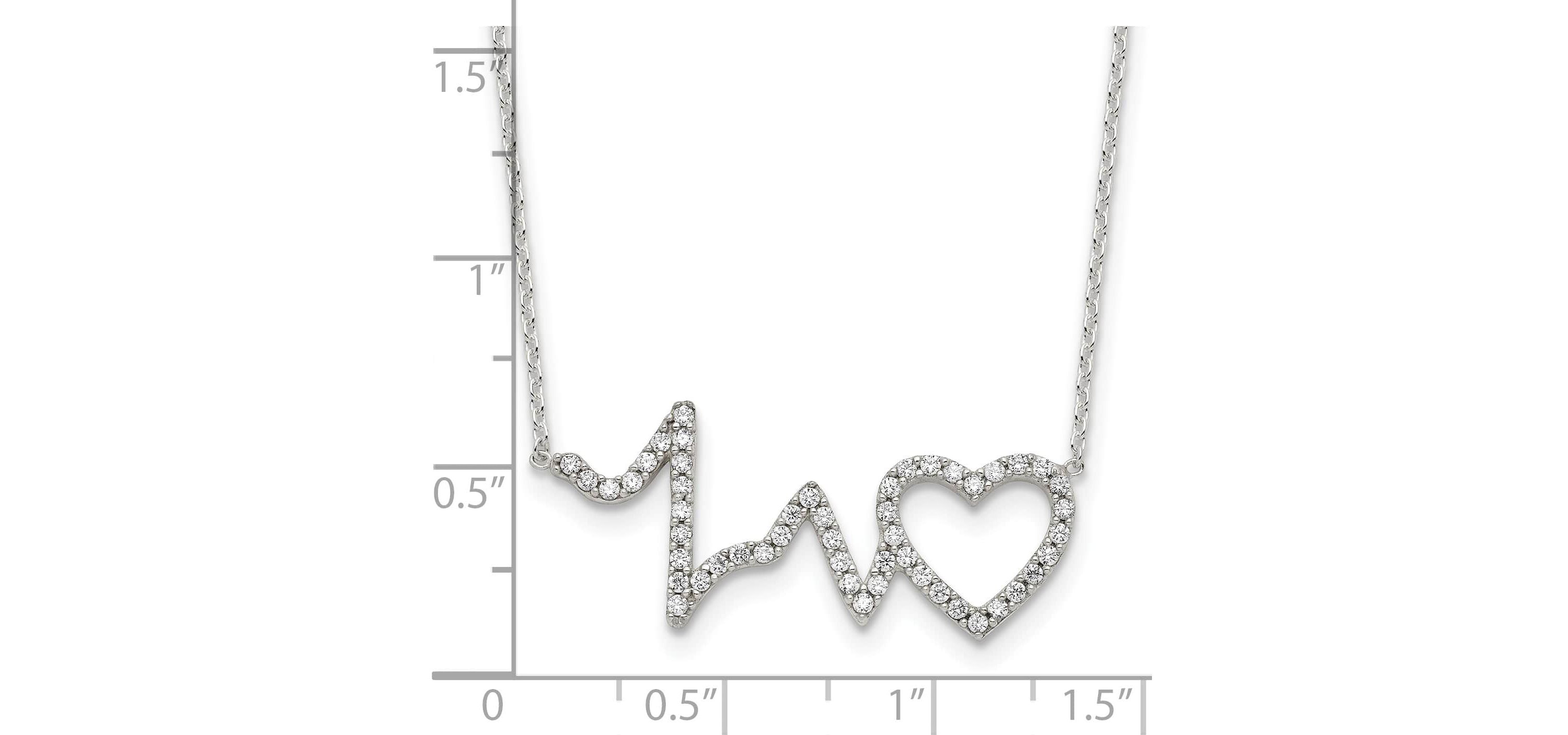 Sterling Silver Polished Cubic Zirconia Heartbeat 18-inch Necklace