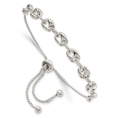Luxury Giftware by Jere Sterling Silver Polished Link Adjustable Bracelet, White, 7.5 in