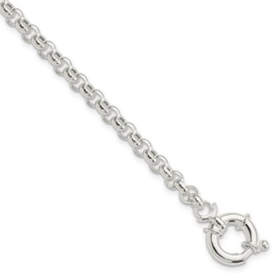 Luxury Giftware by Jere Sterling Silver Polished Rolo Fancy Bracelet, White, 7 in