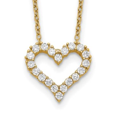 Luxury Giftware by Jere Sterling Silver Gold-tone Cubic Zirconia Heart with 2-inch Extension Necklace, White, 16 in