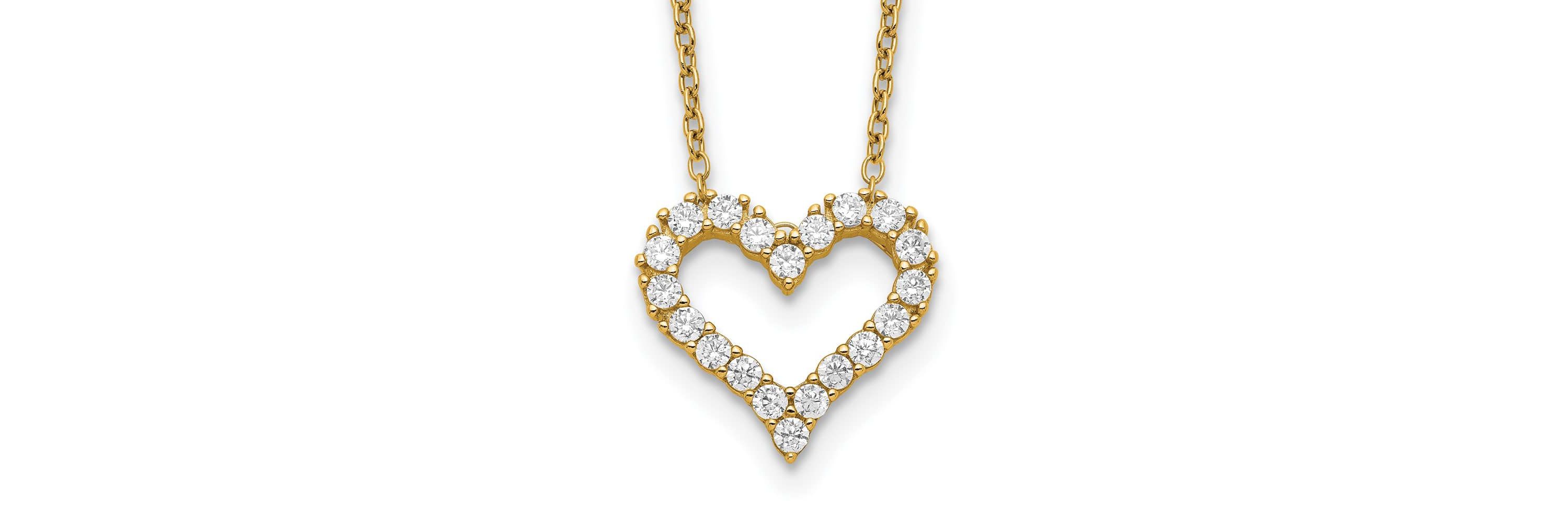 Sterling Silver Gold-tone Cubic Zirconia Heart with 2-inch Extension Necklace