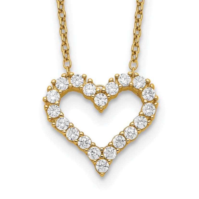 Sterling Silver Gold-tone Cubic Zirconia Heart with 2-inch Extension Necklace