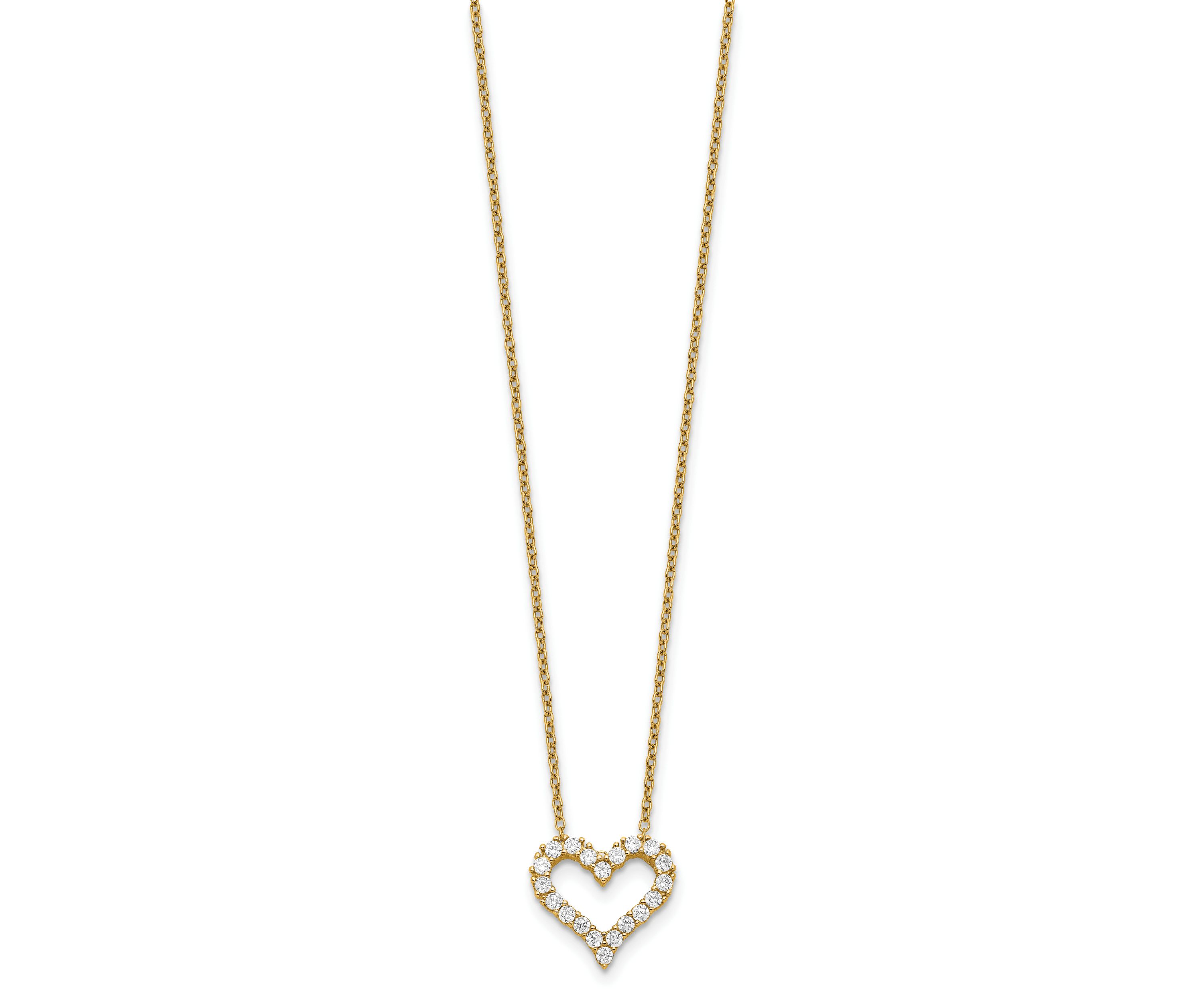 Sterling Silver Gold-tone Cubic Zirconia Heart with 2-inch Extension Necklace
