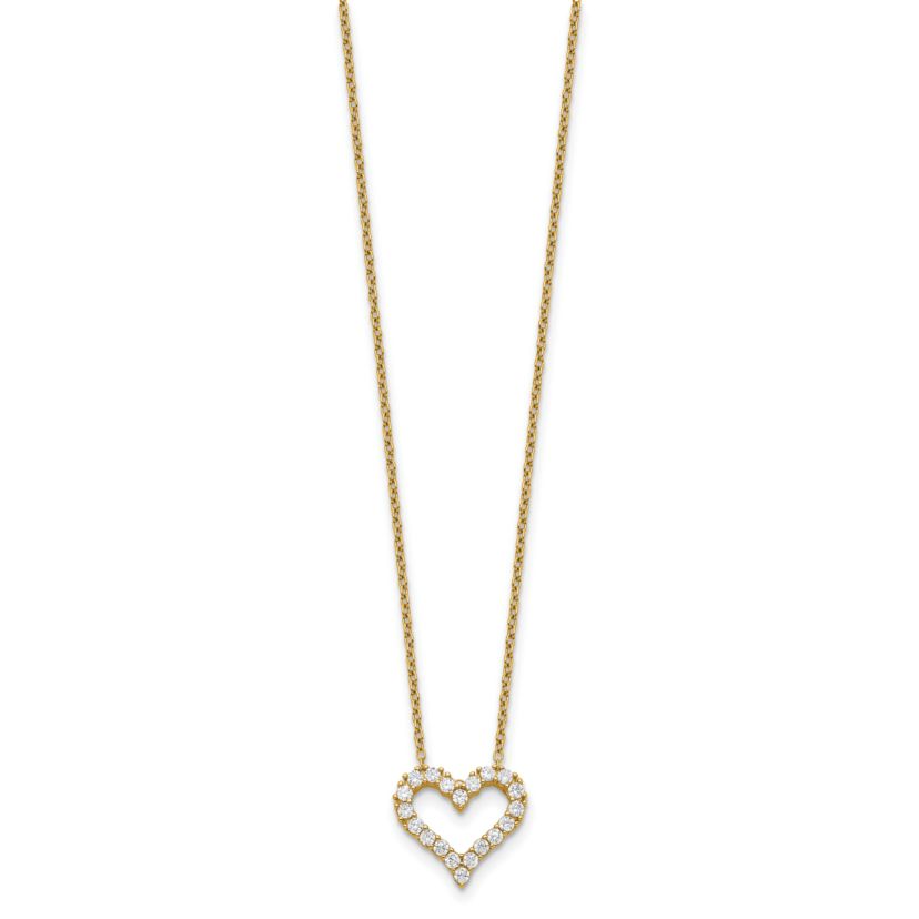 Sterling Silver Gold-tone Cubic Zirconia Heart with 2-inch Extension Necklace