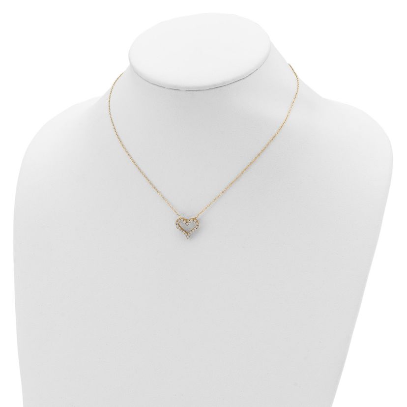 Sterling Silver Gold-tone Cubic Zirconia Heart with 2-inch Extension Necklace