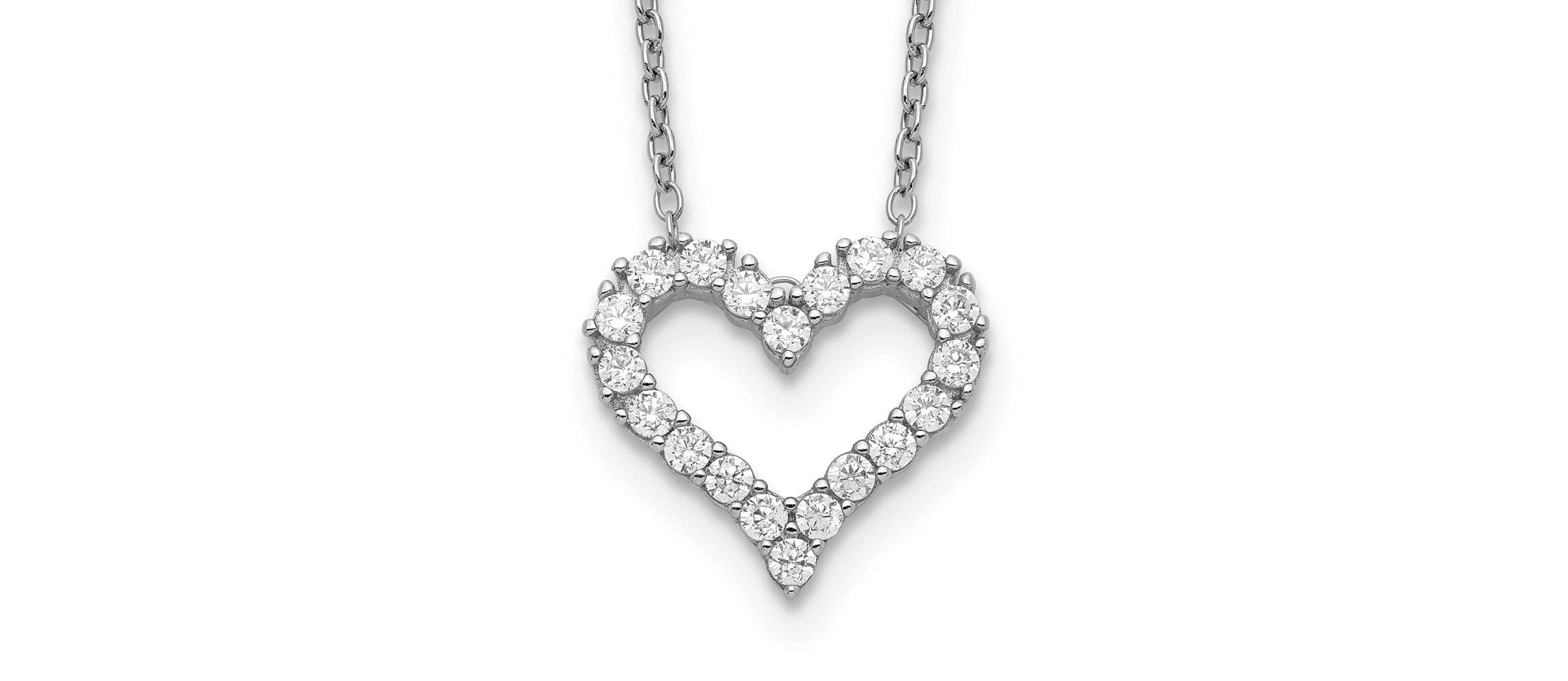Sterling Silver Rhodium-plated Cubic Zirconia Heart with 2-inch Extension Necklace