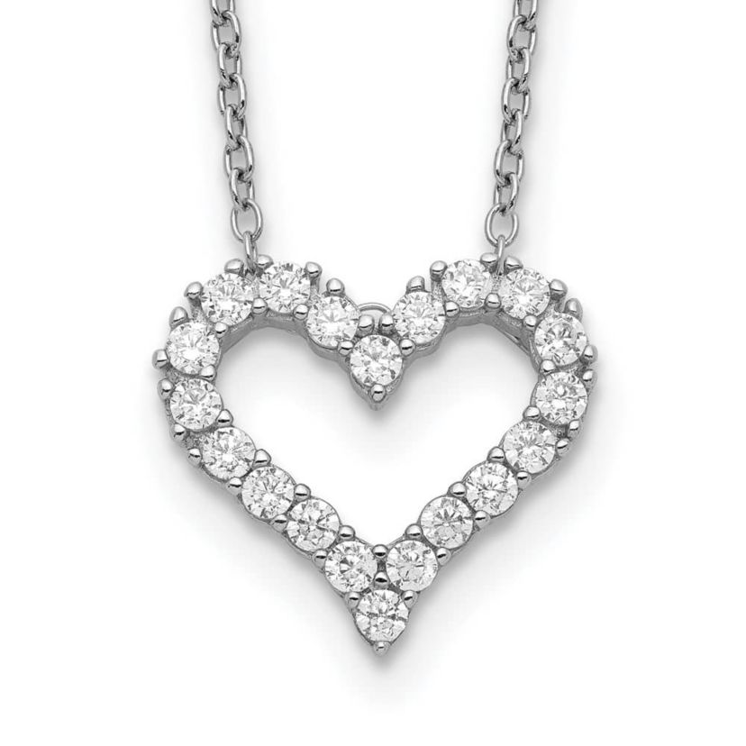 Sterling Silver Rhodium-plated Cubic Zirconia Heart with 2-inch Extension Necklace