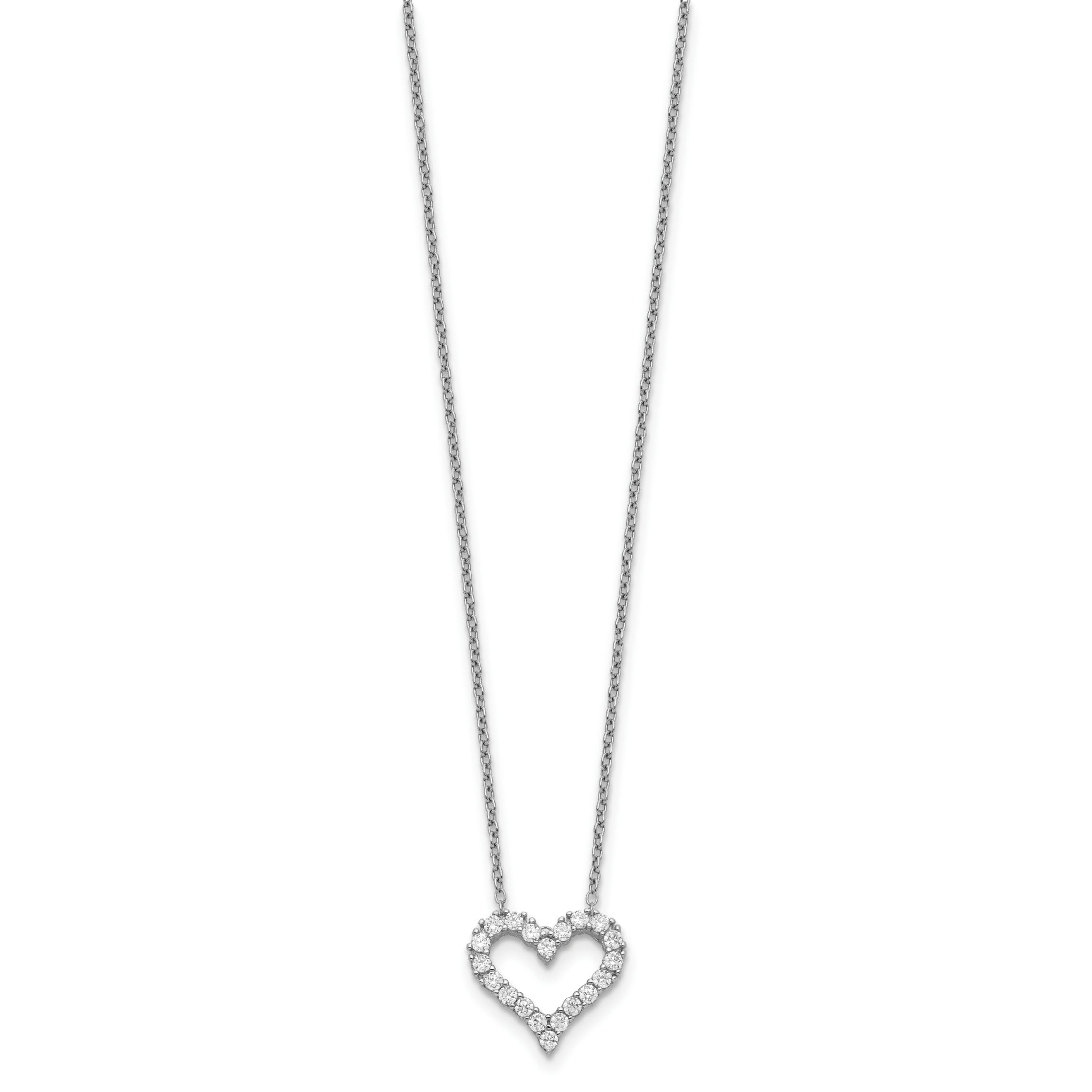 Sterling Silver Rhodium-plated Cubic Zirconia Heart with 2-inch Extension Necklace