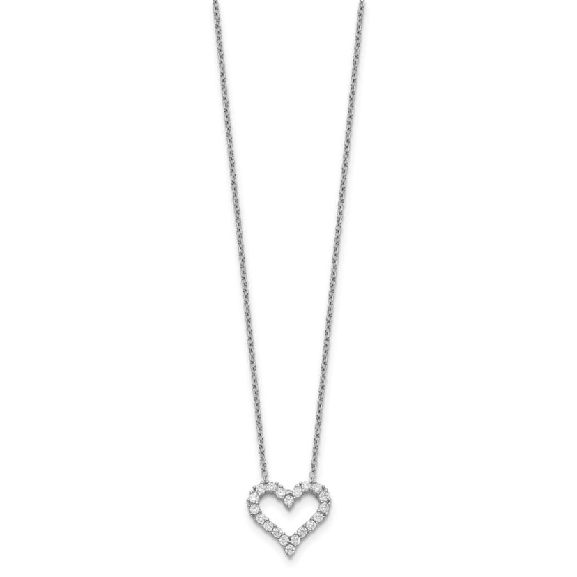 Sterling Silver Rhodium-plated Cubic Zirconia Heart with 2-inch Extension Necklace
