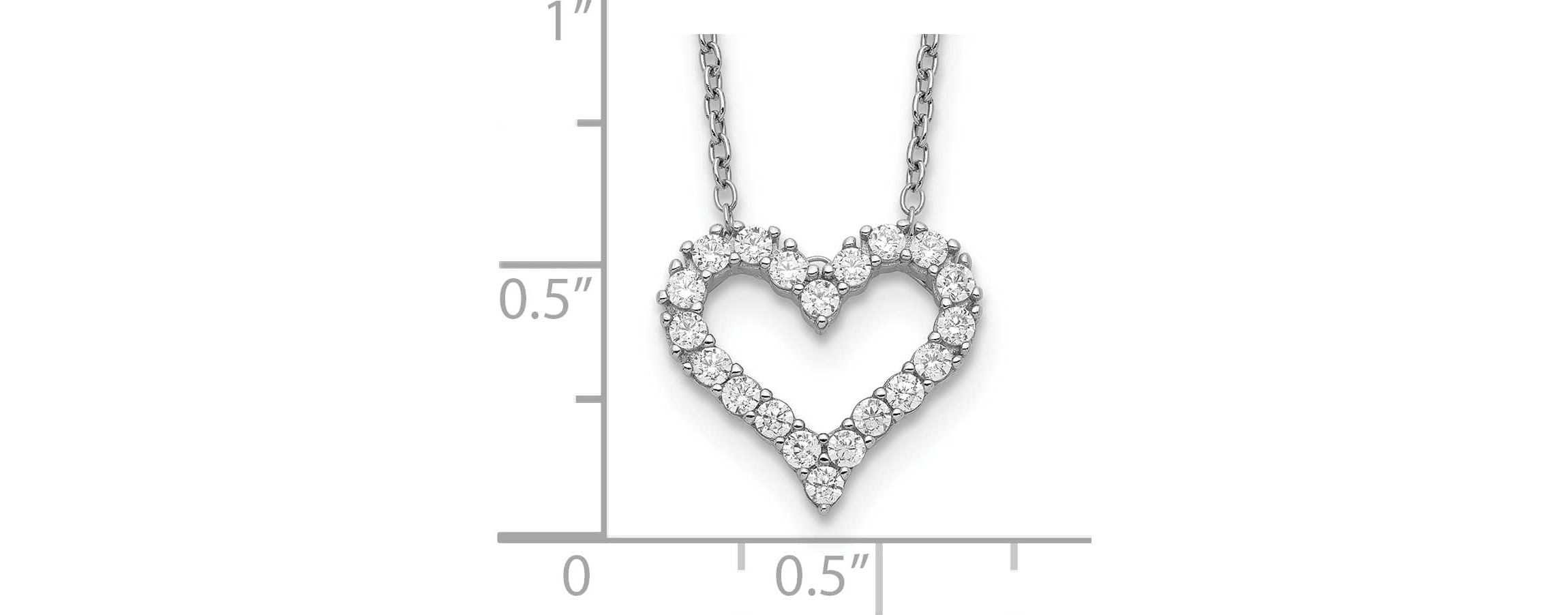 Sterling Silver Rhodium-plated Cubic Zirconia Heart with 2-inch Extension Necklace