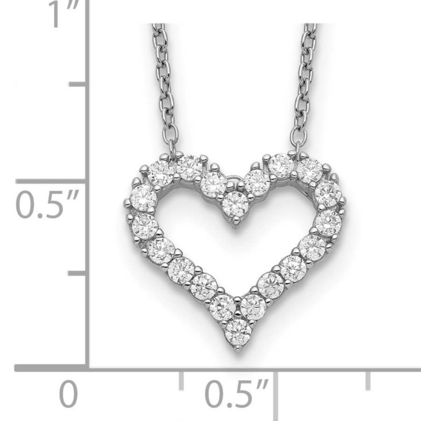 Sterling Silver Rhodium-plated Cubic Zirconia Heart with 2-inch Extension Necklace