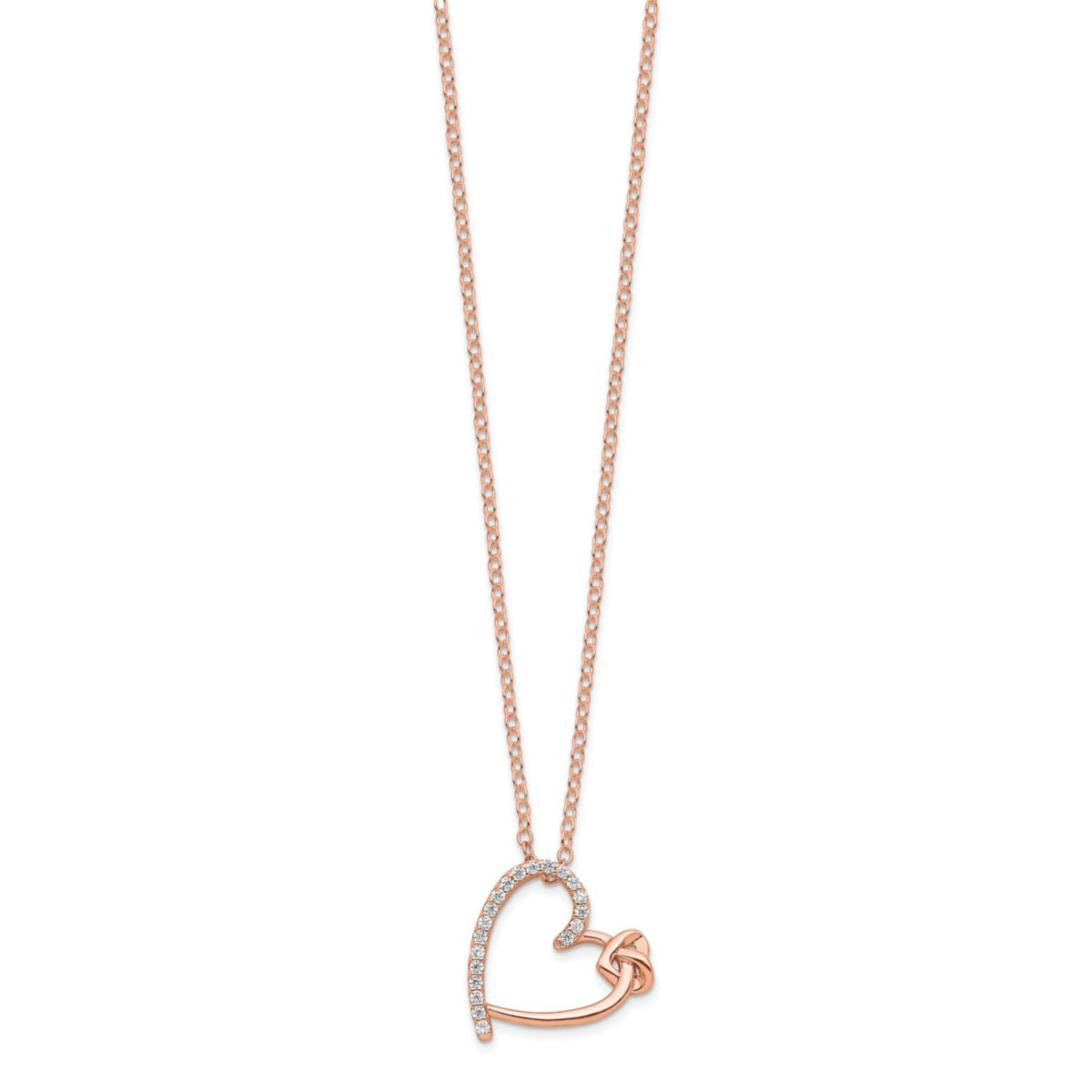 Sterling Silver Rose-tone Polished Cubic Zirconia Heart 18-inch Necklace