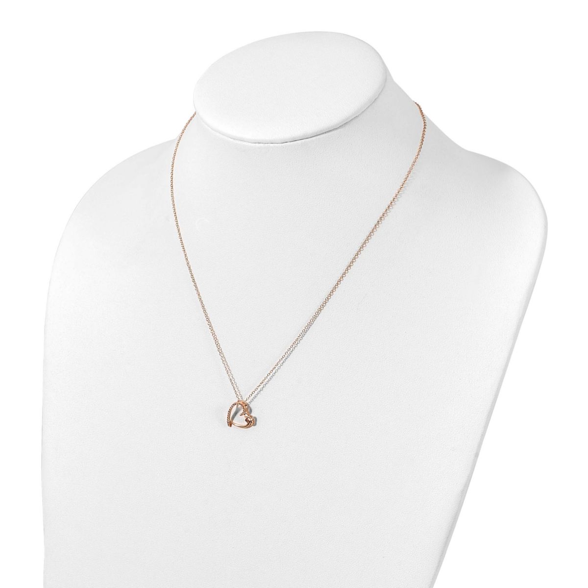 Sterling Silver Rose-tone Polished Cubic Zirconia Heart 18-inch Necklace