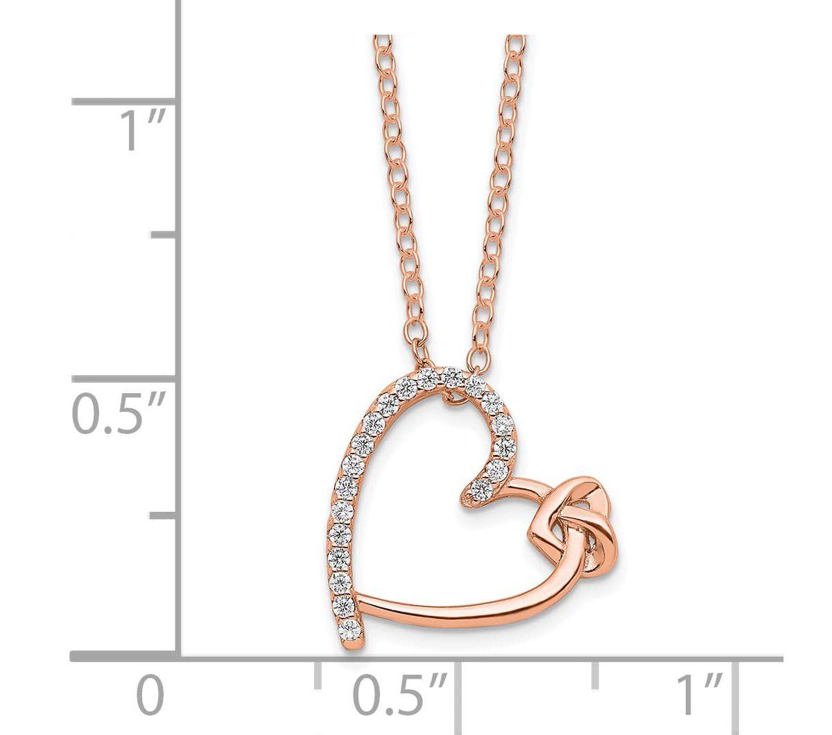 Sterling Silver Rose-tone Polished Cubic Zirconia Heart 18-inch Necklace
