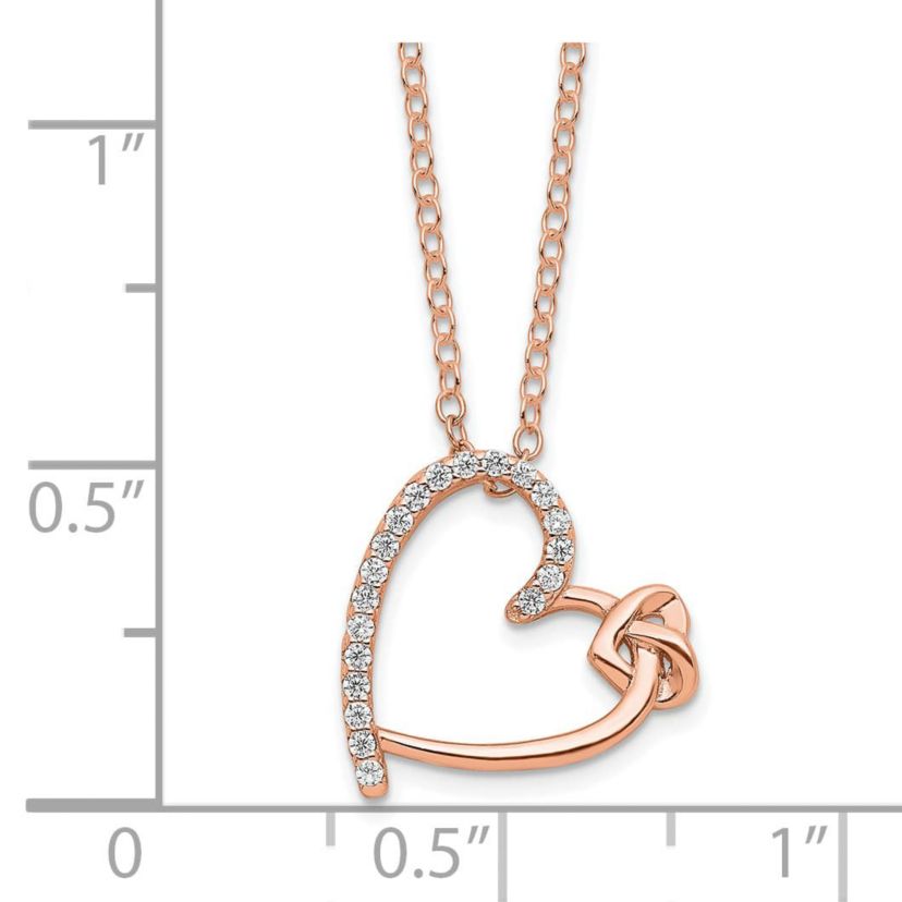 Sterling Silver Rose-tone Polished Cubic Zirconia Heart 18-inch Necklace