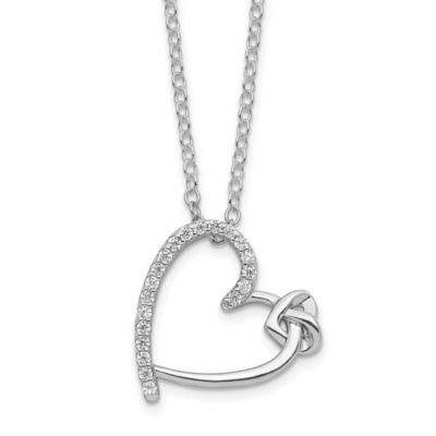 Luxury Giftware by Jere Sterling Silver Polished Rhodium-plated Cubic Zirconia Heart 18-inch Necklace, White