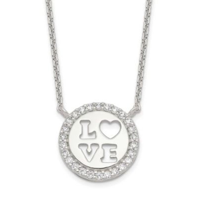 Luxury Giftware by Jere Sterling Silver Polished Cubic Zirconia Love Necklace, White
