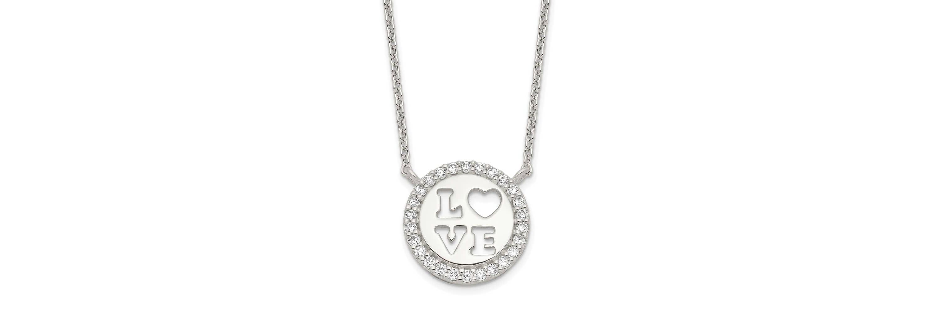 Sterling Silver Polished Cubic Zirconia Love Necklace