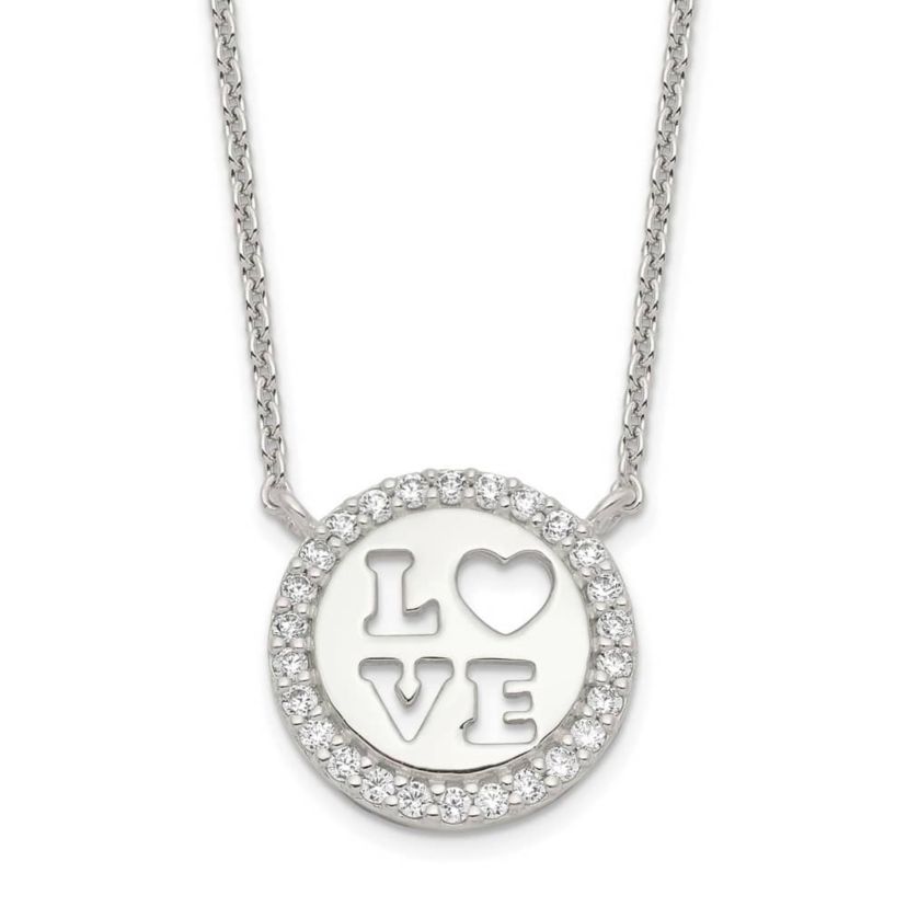 Sterling Silver Polished Cubic Zirconia Love Necklace