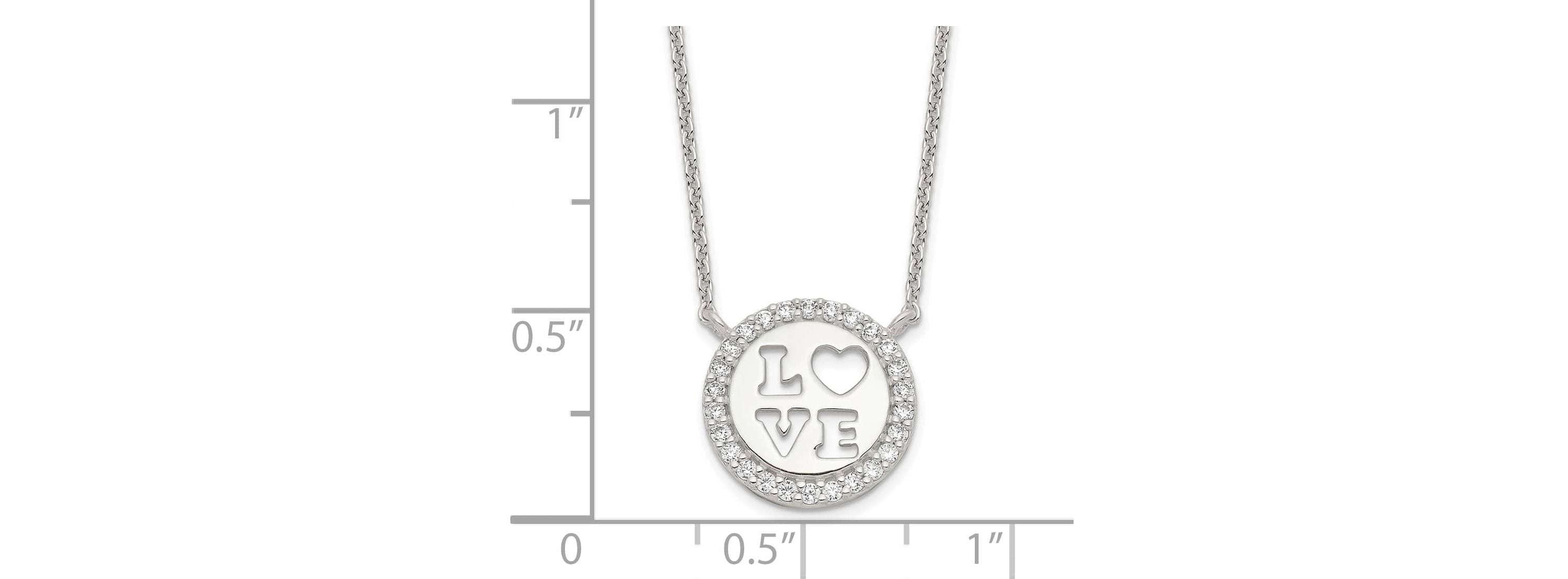 Sterling Silver Polished Cubic Zirconia Love Necklace