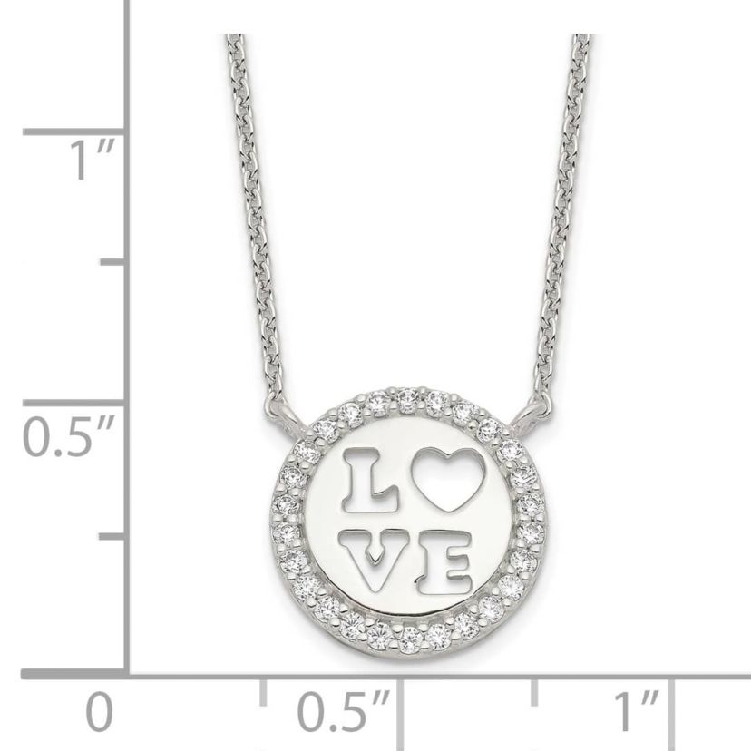 Sterling Silver Polished Cubic Zirconia Love Necklace