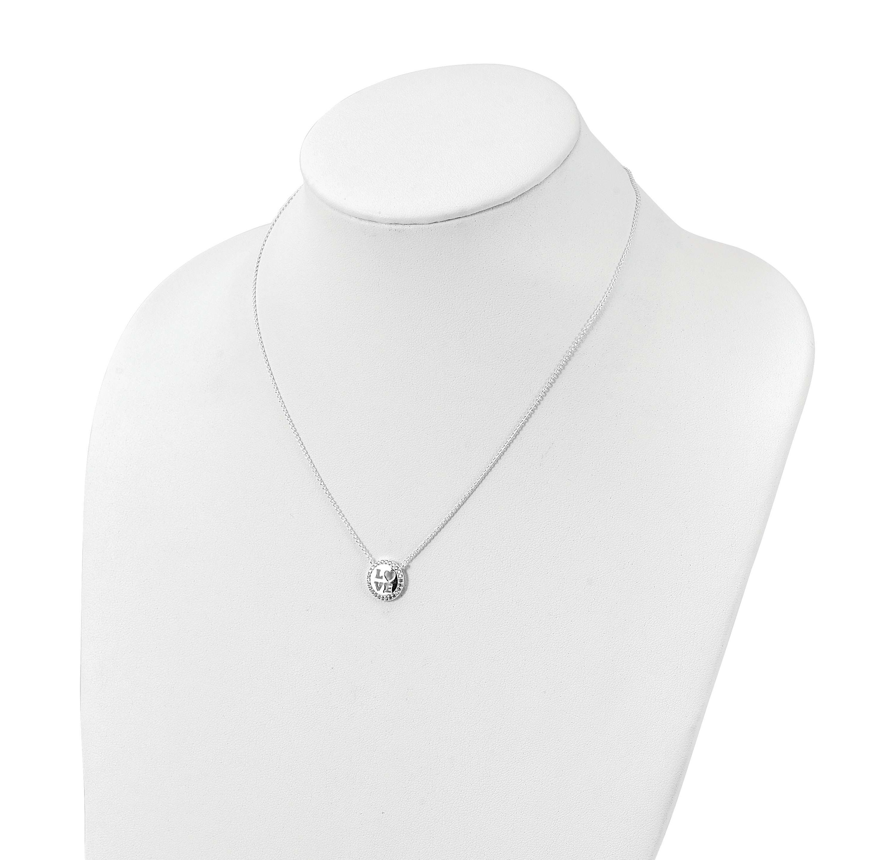 Sterling Silver Polished Cubic Zirconia Love Necklace