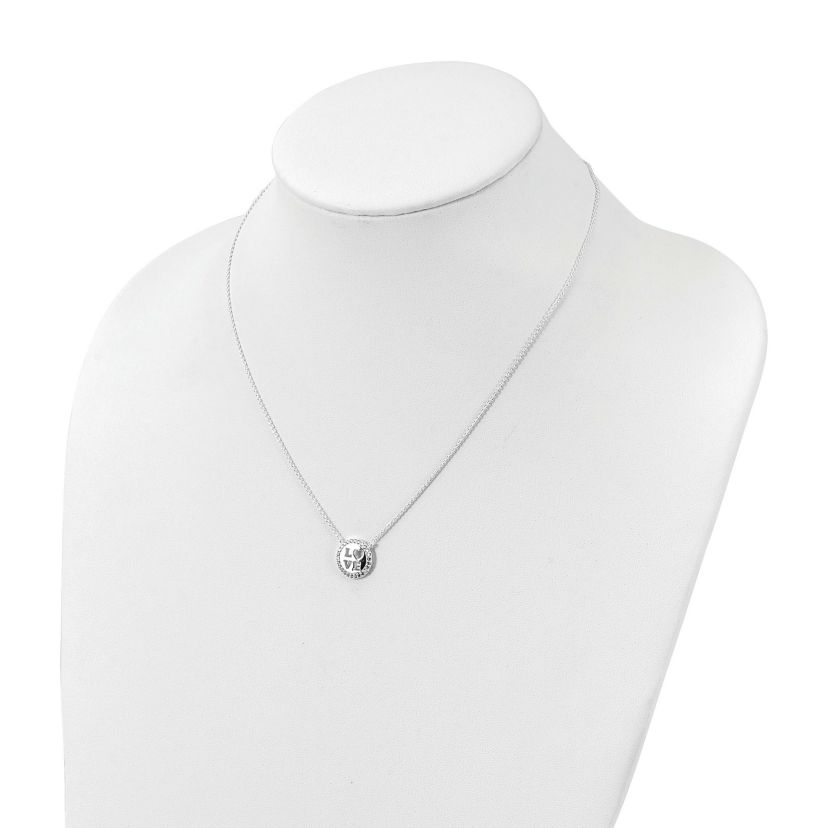 Sterling Silver Polished Cubic Zirconia Love Necklace