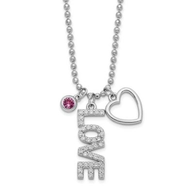 Luxury Giftware by Jere Sterling Silver Rhodium-plated Cubic Zirconia and Heart Diamond-cut Bead Chain Necklace, White