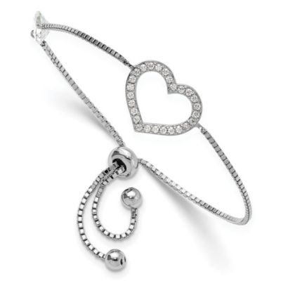 Belk & Co Sterling Silver Rhodium-plated Polished Cubic Zirconia Open Heart Adjustable Bracelet