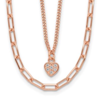 Luxury Giftware by Jere Sterling Silver Rose Gold-plated Cubic Zirconia Heart 17-inch with 2-inch Extension Necklace