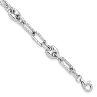 Luxury Giftware by Jere Sterling Silver Rhodium-plated 7" with 1" extender Fancy Link Bracelet