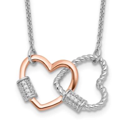 Luxury Giftware by Jere Sterling Silver Rose-tone Double Heart Cubic Zirconia with 2-inch Extension Necklace