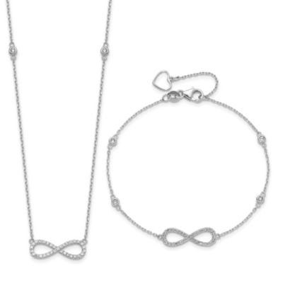 Luxury Giftware by Jere Sterling Silver Rhodium-plated Cubic Zirconia Infinity Bracelet and Necklace Set, White