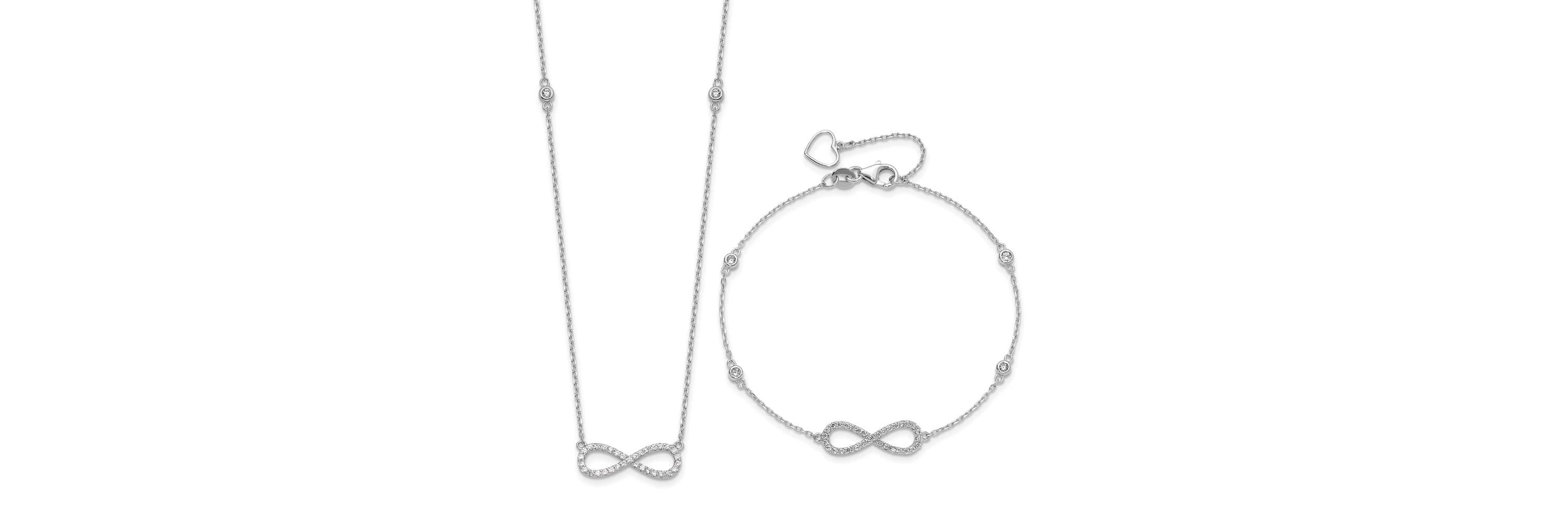 Sterling Silver Rhodium-plated Cubic Zirconia Infinity Bracelet and Necklace Set