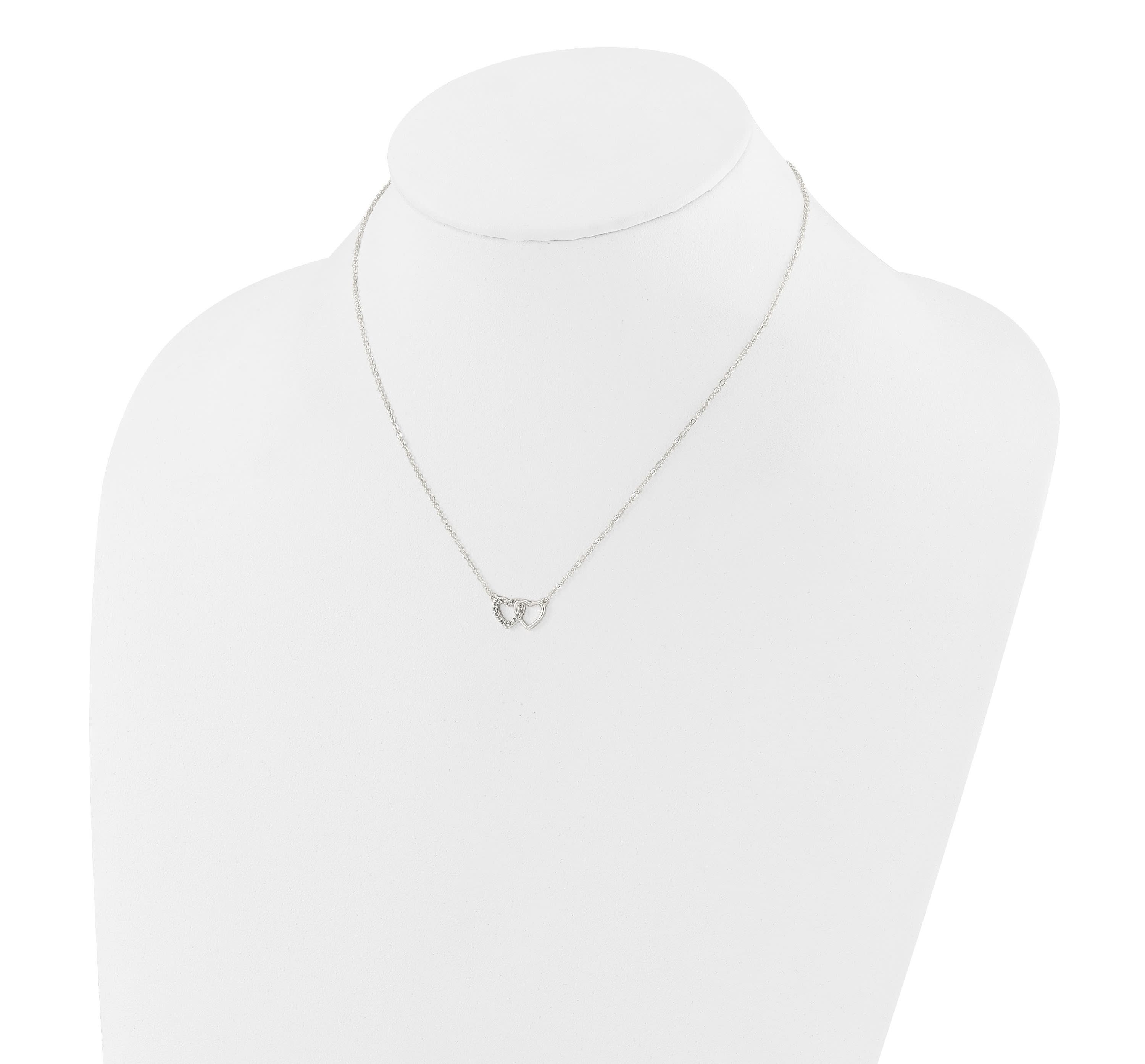 Sterling Silver E-Coating Cubic Zirconia Double Heart 16-inch with 2-inch Extension Necklace